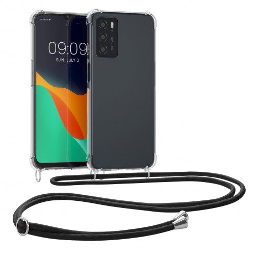 Husa Kwmobile pentru OPPO A16/A16s, Silicon, Transparent/Negru, 59411.01