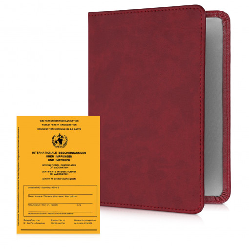 Husa pentru certificatul international de vaccinare si pasaport, Kwmobile, Rosu, Piele ecologica, 55402.20