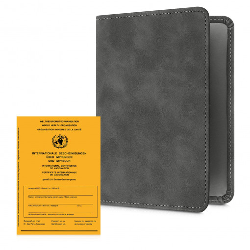 Husa pentru certificatul international de vaccinare si pasaport, Kwmobile, Gri, Piele ecologica, 55398.19