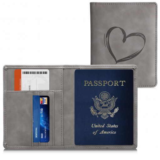 Husa pentru pasaport cu slot card, Kwmobile, Gri, Piele ecologica, 49872.04
