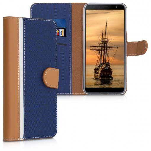 Husa pentru Samsung Galaxy J6 Plus, Piele ecologica, Albastru, 48267.01