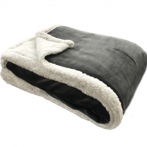 Patura reversibila din lana Sherpa Jemidi, 180 x 220 cm, Gri / Alb, Poliester, 55406.04