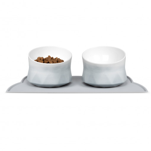 Set 2 Boluri inalte de ceramica pentru pisici Navaris cu covoras, 250 ml, 53300.01