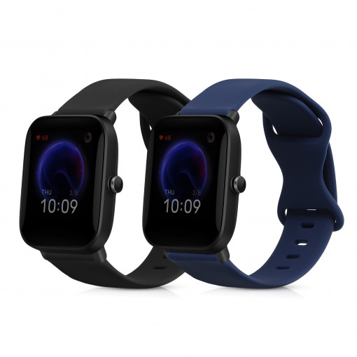 Set 2 curele pentru Huami Amazfit Bip/Amazfit Bip Lite/Amazfit Bip Pop, Kwmobile, Negru/Albastru, Silicon, 58738.01