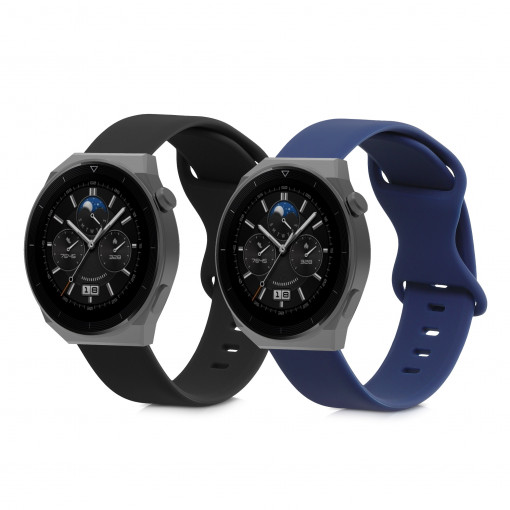 Set 2 curele pentru Huawei Watch GT 3 Pro (46mm), Kwmobile, Negru/Albastru, Silicon, 58637.01