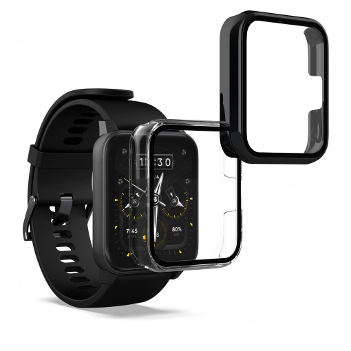 Set 2 huse pentru Realme Watch 2, Kwmobile, Negru/Transparent, Plastic, 58457.01