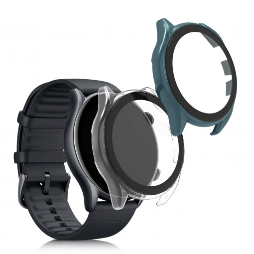 Set 2 Huse pentru Xiaomi Amazfit GTR 3 Pro / Amazfit GTR 3, kwmobile, Sticla securizata, Albastru / Transparent, 56908.07