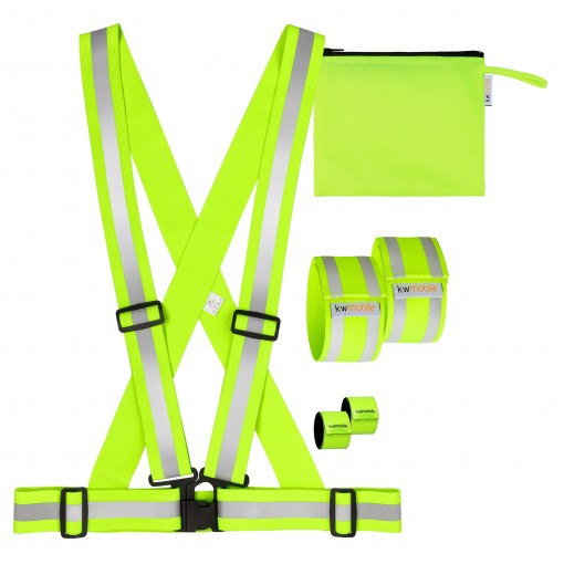 Set 6 Veste de siguranta reflectorizante pentru activitati in aer liber, Kwmobile, Verde/Gri, Poliester, 40038.5