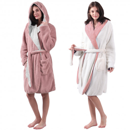 Halat de baie reversibil pentru femei Jemidi, S, Roz / Alb, Poliester, 55057.08.1