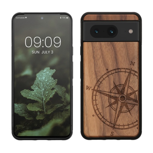 Husa Kwmobile pentru Google Pixel 8, Maro, Lemn/Silicon, 61875.02