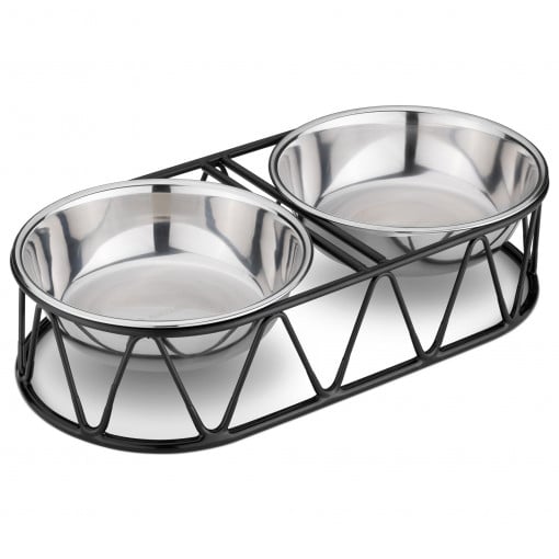 Set 2 Boluri din inox pentru caini si pisici Navaris cu suport metalic, 54102.01