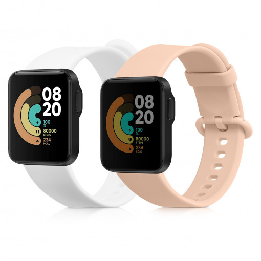 Set 2 curele kwmobile pentru Xiaomi Mi Watch Lite/Redmi Watch, Silicon, Alb/Roz, 54778.13