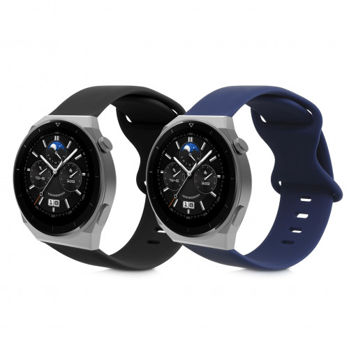 Set 2 curele pentru Huawei Watch GT 3 (46mm)/Watch GT 3 Pro (46mm)/Watch GT (46mm), Kwmobile, Negru/Albastru, Silicon, 58734.01