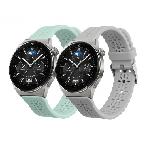 Set 2 curele pentru Huawei Watch GT 3 Pro (43mm)/Watch GT 3 (42mm), Kwmobile, Gri/Verde, Silicon, 59538.01