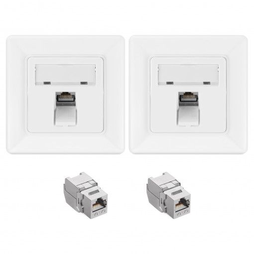 Set 2 Prize ecranate de retea RJ45 cu 2 mufe CAT 6A, Kwmobile, Alb, Metal, 54571.01.02