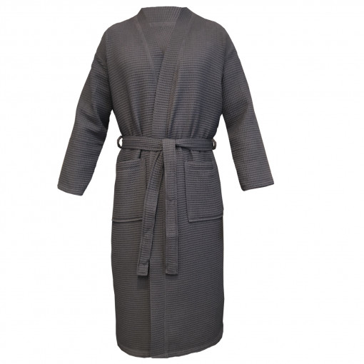 Halat de baie Waffle Pique unisex Homelevel, L, Gri, Bumbac organic, 54916.73.3