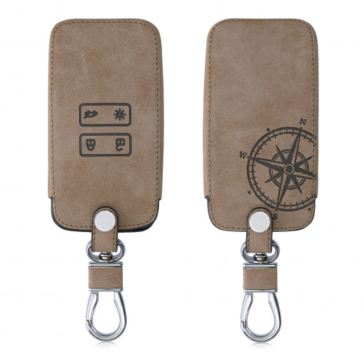 Husa Cheie Auto pentru Renault / Dacia - 4 Butoane - Keyless Go, kwmobile, Piele ecologica, Maro, 54927.01