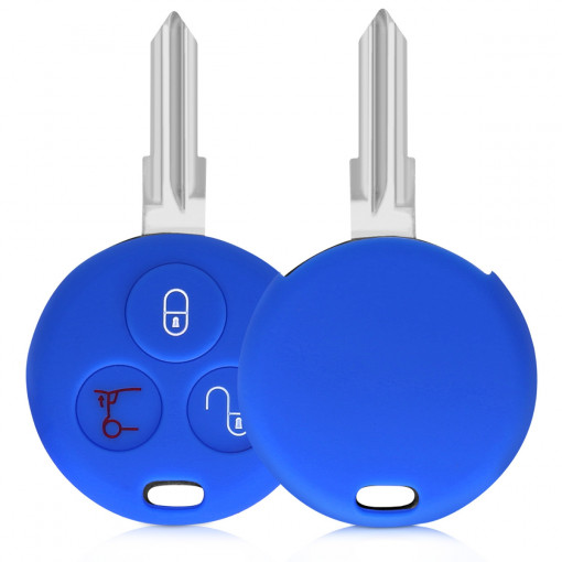Husa Cheie Auto pentru Smart - 3 Butoane, Silicon, Albastru, 44157.04