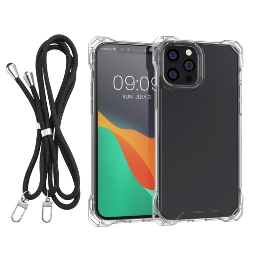 Husa Kwmobile cu jnur detasabil pentru Apple iPhone 12/iPhone 12 Pro, Transparent/Negru, Policarbonat, 61619.01