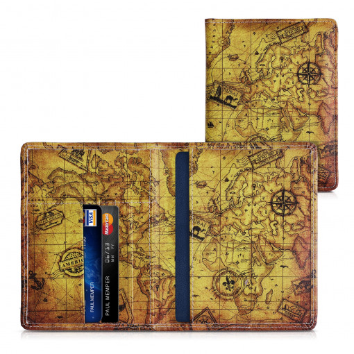 Husa pentru pasaport cu slot card, Kwmobile, Multicolor, Piele ecologica, 39214.32