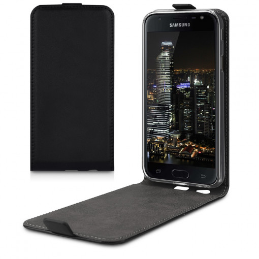 Husa pentru Samsung Galaxy J3 (2017), Piele ecologica, Negru, 42327.01