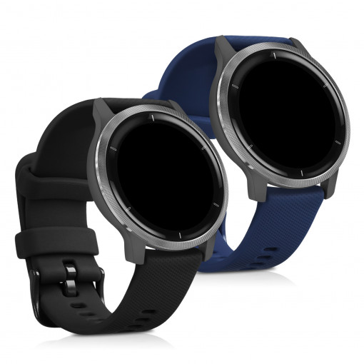 Set 2 Curele pentru Garmin Venu 2S, kwmobile, Silicon, Negru / Albastru, 55152.01