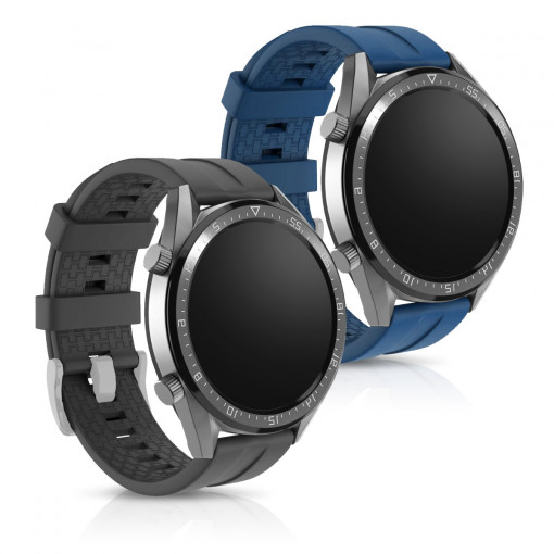 Set 2 Curele pentru Huawei Watch GT (46mm), kwmobile, Silicon, Albastru / Gri, 49589.01