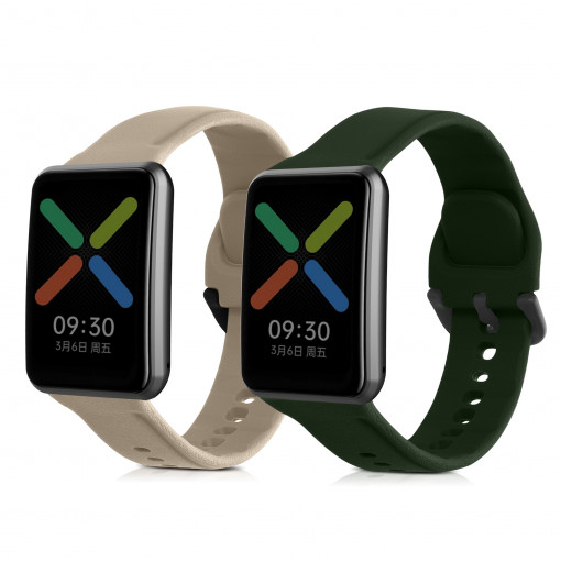 Set 2 curele pentru Oppo Watch Free, Kwmobile, Bej/Verde, Silicon, 58875.04