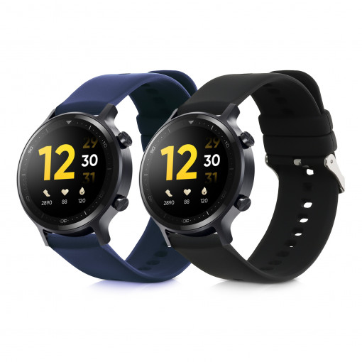 Set 2 curele pentru Realme Watch S/Watch S Pro/Watch 2 Pro, Kwmobile, Negru/Albastru, Silicon, 57786.01