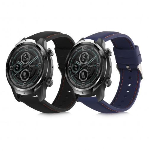 Set 2 curele pentru TicWatch Pro 3/Pro 3 Ultra/GTX, Kwmobile, Negru/Albastru, Silicon, 59046.01