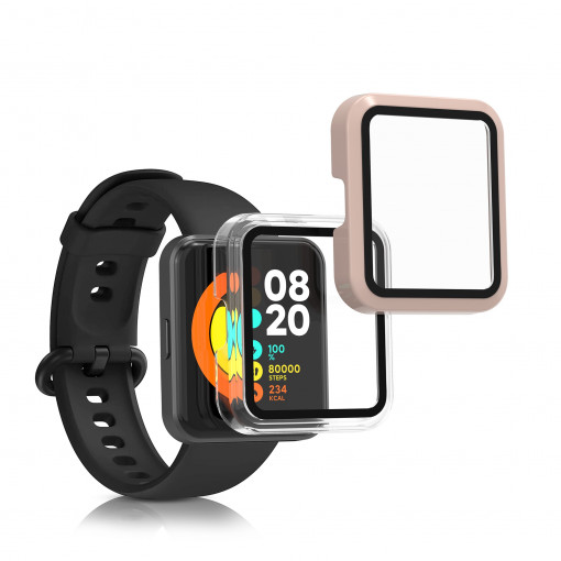 Set 2 huse pentru Xiaomi Redmi Watch 2 Lite, Kwmobile, Transparent/Roz, Plastic, 56915.03