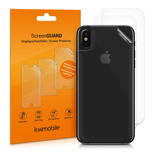Set 3 Folii de protectie pentru Apple iPhone X, kwmobile, Spate, Transparenta, 44864.5
