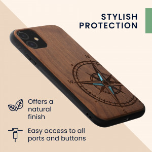 Husa kwmobile pentru Apple iPhone 11, Lemn, Maro/Albastru, 49799.15 - Img 3