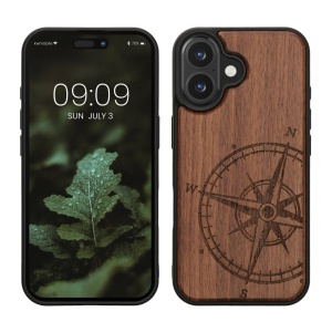 Husa Kwmobile pentru Apple iPhone 16, Maro, Lemn/Silicon, KWM000022US001C - Img 1