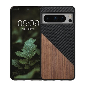 Husa Kwmobile pentru Google Pixel 8 Pro, Maro/Negru, Lemn/Silicon, 61874.01 - Img 2