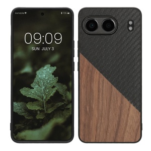 Husa Kwmobile pentru OnePlus Nord 4, Maro/Negru, Lemn/Silicon, KWM000022VK001C - Img 1
