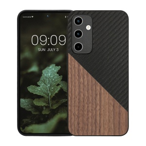 Husa Kwmobile pentru Samsung Galaxy A35, Maro/Negru, Lemn/Silicon, KWM000021QY001C - Img 2