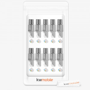 Set 10 Mufe CAT6A RJ-45 pentru cabluri Ethernet CAT6A ecranate, Kwmobile, Argintiu, Metal, 48471.10 - Img 6