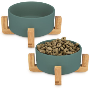 Set 2 Boluri pentru pisici si caini cu suport din bambus Navaris, 850 ml, Verde, 48350.07 - Img 2