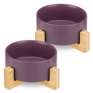 Set 2 Boluri pentru pisici si caini cu suport din bambus Navaris, 850 ml, Mov, 48350.55 - Img 2
