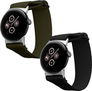 Set 2 Curele Kwmobile pentru Google Pixel Watch 2/Pixel Watch, Negru/Verde inchis, Nylon, KWM000025BF003C - Img 1
