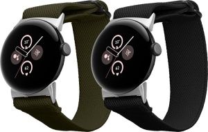 Set 2 Curele Kwmobile pentru Google Pixel Watch 2/Pixel Watch, Negru/Verde inchis, Nylon, KWM000025BF003C - Img 2