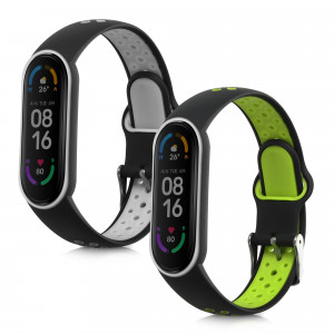 Set 2 curele kwmobile pentru Xiaomi Mi Smart Band 6/Mi Band 6/Band 5, Silicon, Gri/Verde, 59792.02 - Img 2