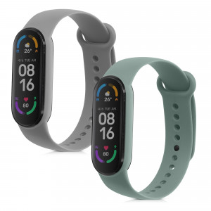 Set 2 Curele pentru Xiaomi Mi Smart Band 6/Mi Band 6/Mi Band 5, Kwmobile, Verde/Gri, Silicon, 57428.07 - Img 2