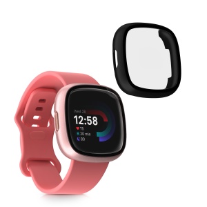 Set 2 Huse Kwmobile cu sticla securizata pentru Fitbit Versa 4/Sense 2, Negru/Roz, Plastic, KWM000024UJ005C - Img 2