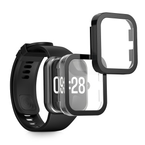 Set 2 Huse Kwmobile cu sticla securizata pentru Xiaomi Redmi Watch 4, Transparent/Negru, Plastic, KWM000025BG002C - Img 1