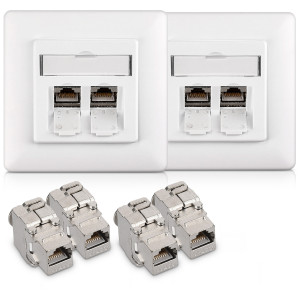 Set 2 Prize duble de retea RJ45 cu 4 mufe CAT 6A, Kwmobile, Alb, Metal, 45360.02 - Img 1