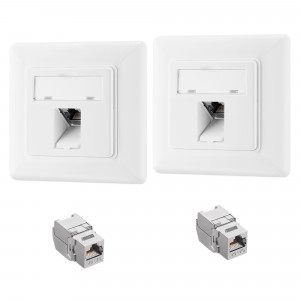 Set 2 Prize ecranate de retea RJ45 cu 2 mufe CAT 6A, Kwmobile, Alb, Metal, 54571.01.02 - Img 2