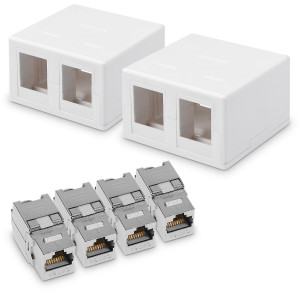 Set 2 Prize ecranate duble de retea RJ45 cu 2 mufe CAT 6A, Kwmobile, Alb, Plastic, 50454.02.02 - Img 2