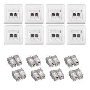 Set 8 Prize duble de retea RJ45 10G cu 16 mufe CAT 6A, Kwmobile, Alb, Metal, 45360.04 - Img 1